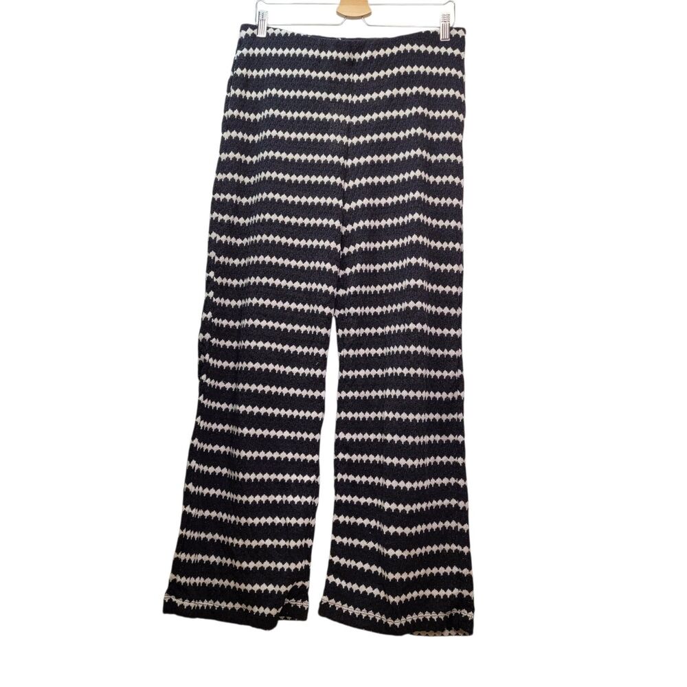 A New Day Women Casual Textured Pull-On Pants Black W/Cream Medium